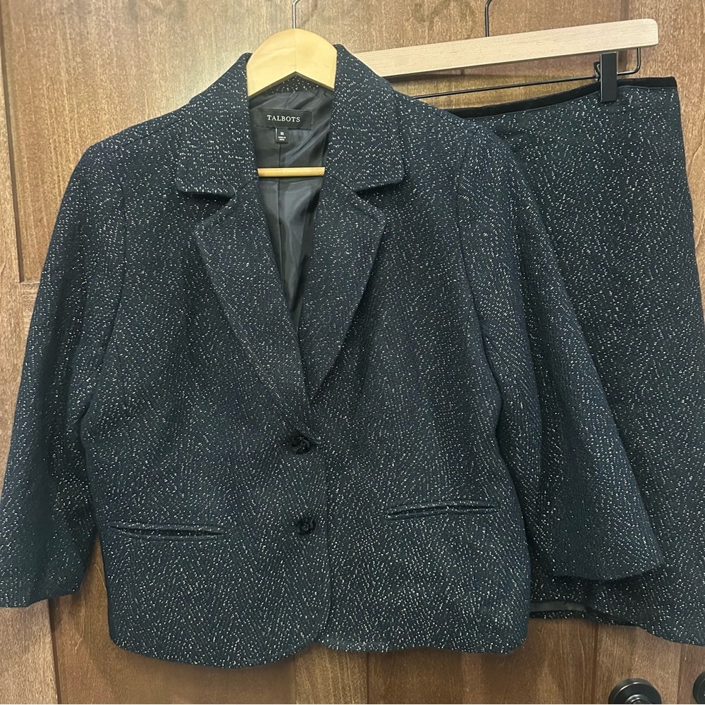 Talbots Blazer and Skirt Set - Black with Gold Metallic Accents